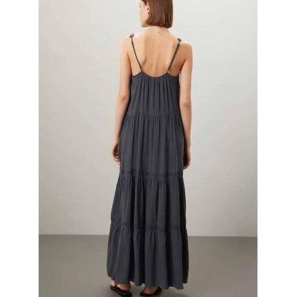 Splendid Dark Gray Tiered Ruffle Sundress Maxi Dress MEDIUM Embroider Boho $188 - Picture 3 of 11